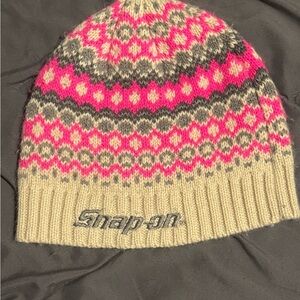 Snap-on Pink and Cream Knit Beanie
